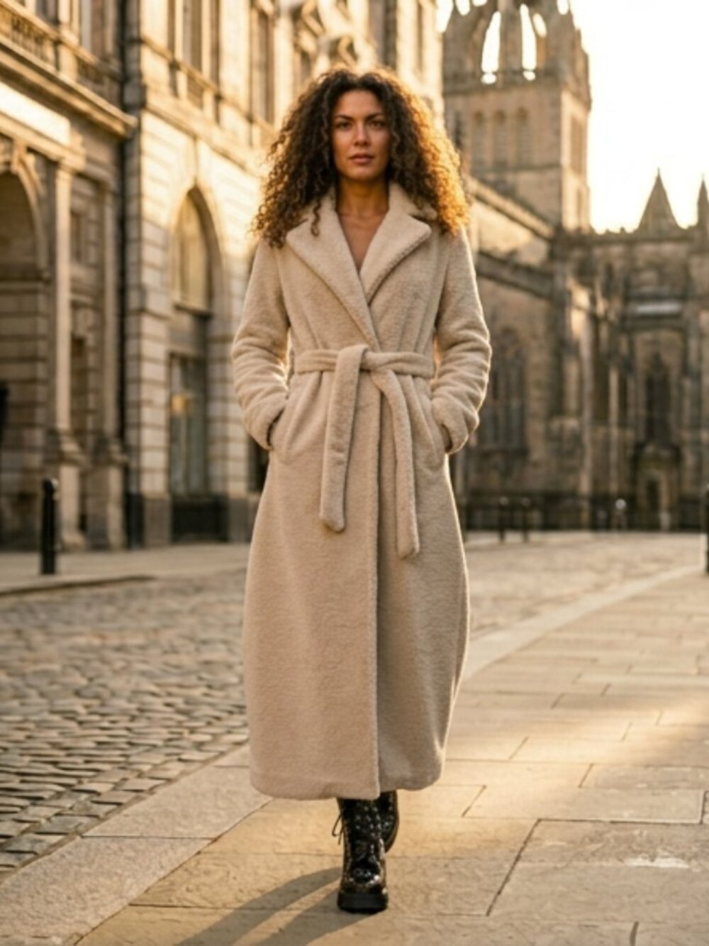 ASOS DESIGN Faux Fur Light Gray Teddy Bear Wrap Maxi Coat
